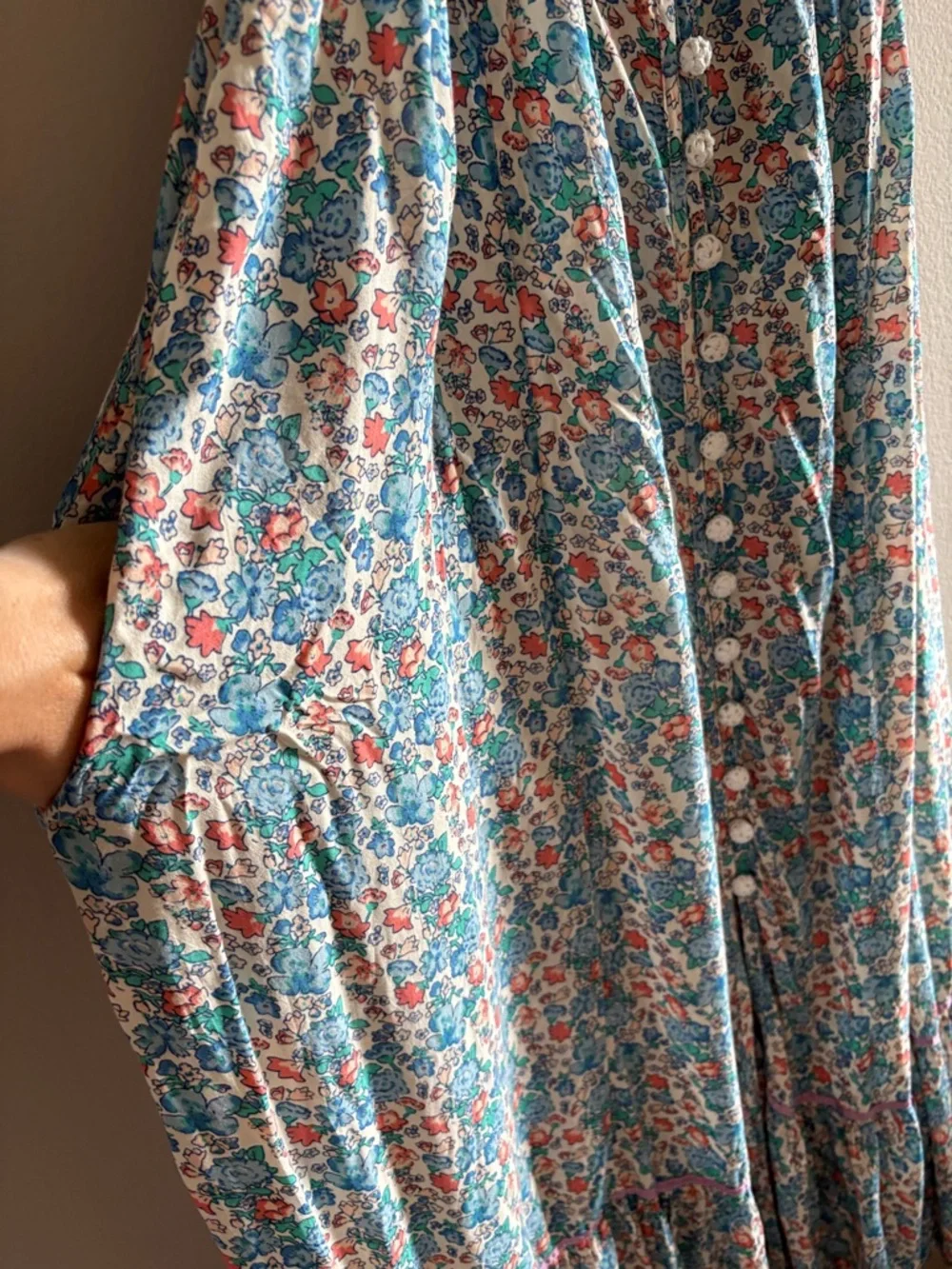 Free People Molly Jo Midi Dress Smocked Blossom Combo Blue Bohemian Size L - Picture 9 of 13